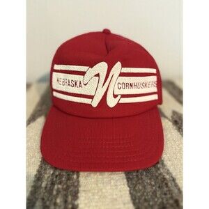 Vintage 1990s Nebraska Cornhuskers Red SnapBack Mesh Hat Red & White Trucker Cap